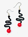 Earrings Zic Zac black rubber red coral 