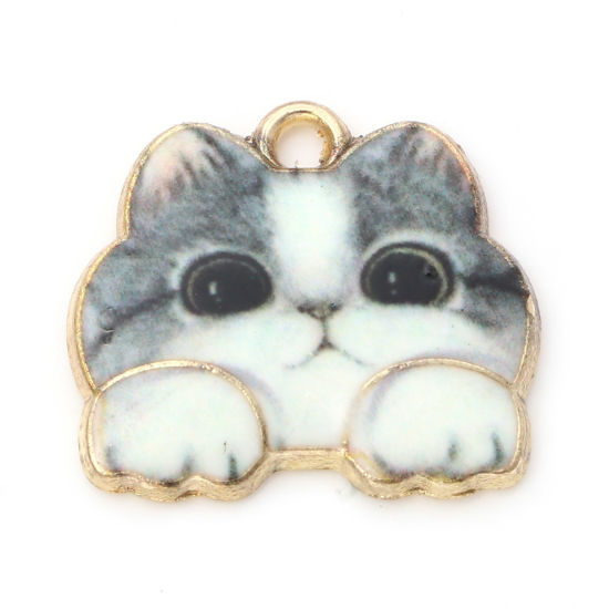Charm   Enameld CAt  greywhite