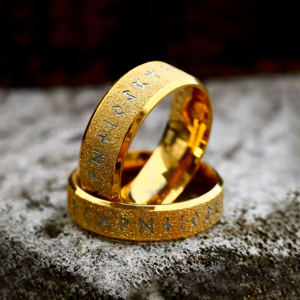 Ring - Frosted Futhark Guld - Vikingring Runer Frosted Guld - 7