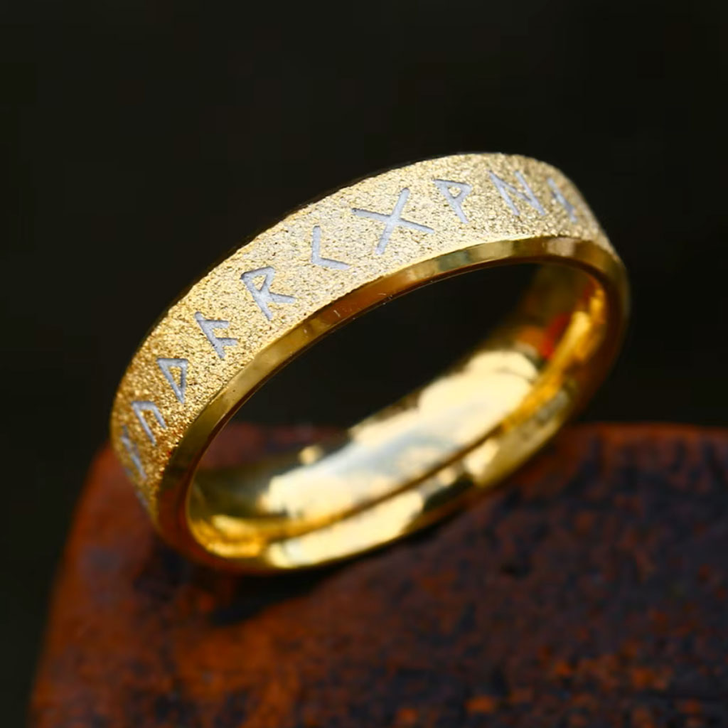 Ring - Frosted Futhark Guld - Vikingring Runer Frosted Guld - 3