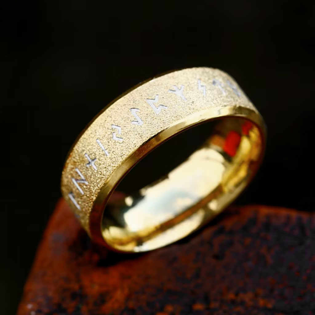 Ring - Frosted Futhark Guld - Vikingring Runer Frosted Guld - 4