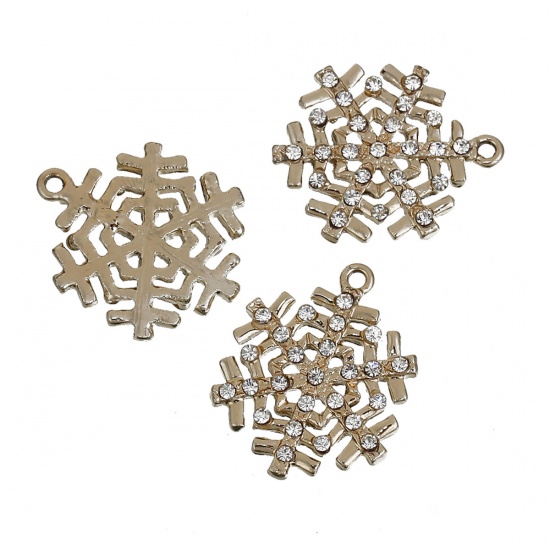 Charm -   Christmas snowflake rhinestones gold clear - 2