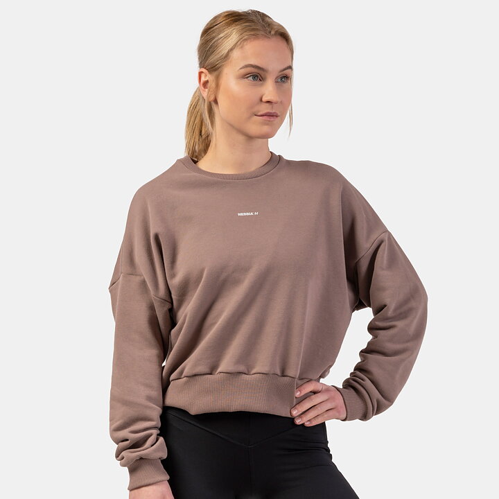 Loose Fit Sweatshirt "Feeling Good", brown