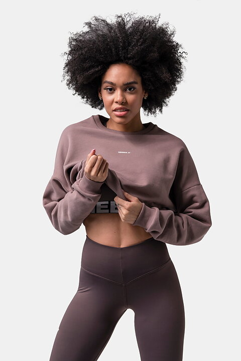 Loose Fit Sweatshirt "Feeling Good", brown