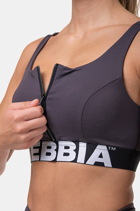 Smart Zip Front Sports Bra, marron