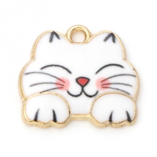 Charm   Enameld CAt  White w black