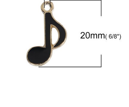 Berlock -Emaljerad Musik Not , Guld & svart - 2