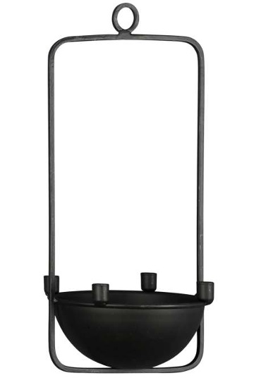Ljusstake med kruka - Ampel - Metall - Svart - 31x15x13 cm - 2