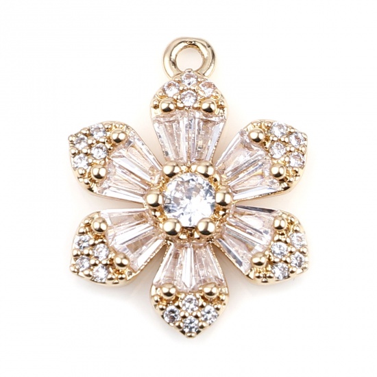 Berlock - Blomma / snöflinga m rhinestones,Guld &  clear 