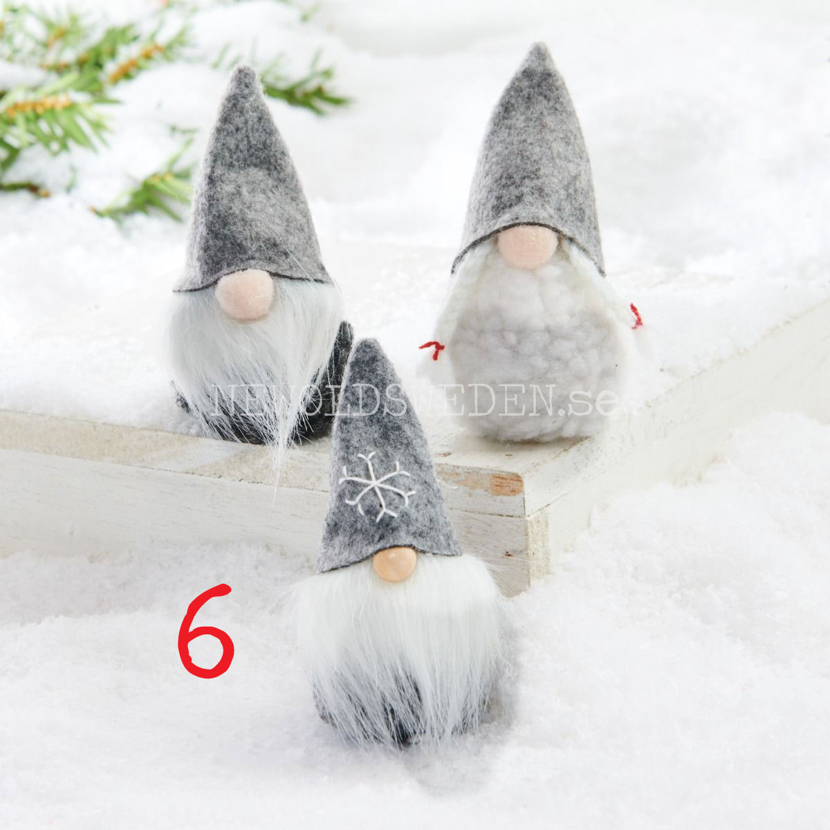 Luvtomte Grå med snöflingor på hatt No: 6 Mjuk 9 cm