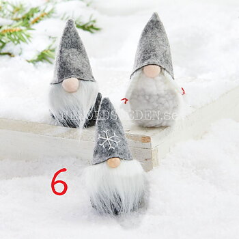 Luvtomte Grå med snöflingor på hatt No: 6 Mjuk 9 cm