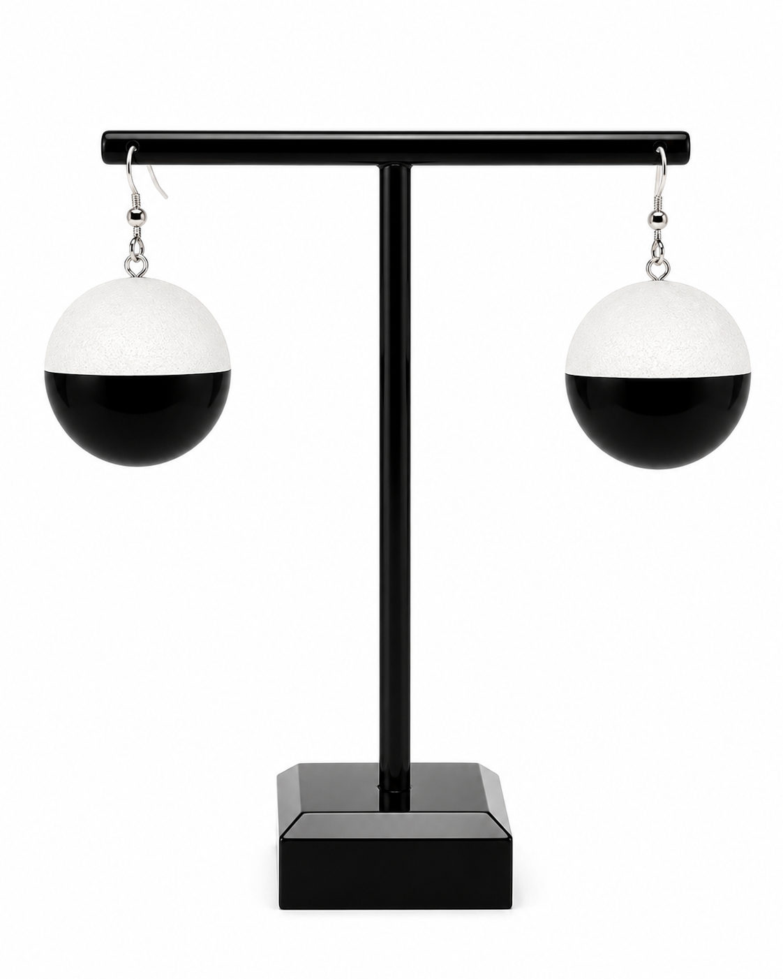 Earrings Black & White Painted Wood