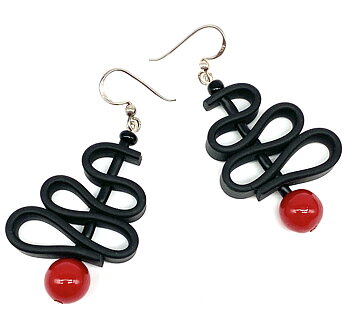 Earrings rubber  & Red Seashell 