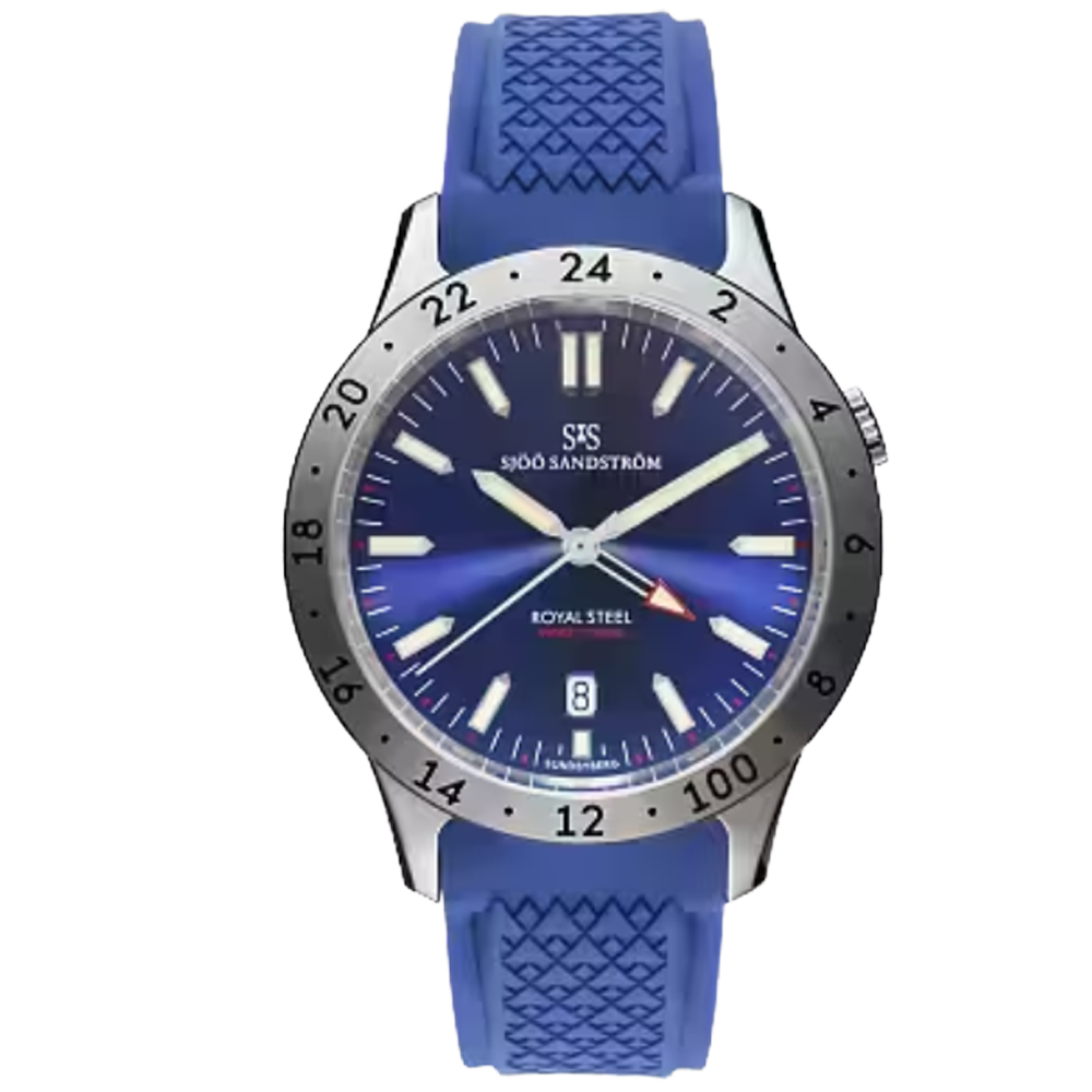 020869 SLUTSÅLD! Sjöö Sandström Royal Steel Worldtimer 41, Erikson Urhandel 100 år