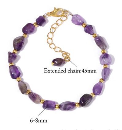 Trumlad Mini Stenar Armband med Förlängnings kedja - Ametist / Guld Pläterring - 2