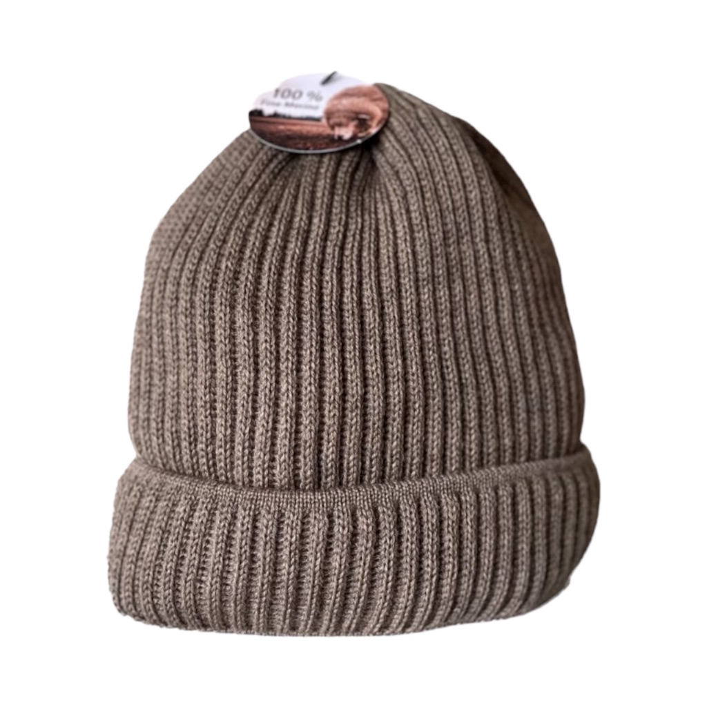 Stickad mjuk merinomössa med uppvik, coffemelange - 2