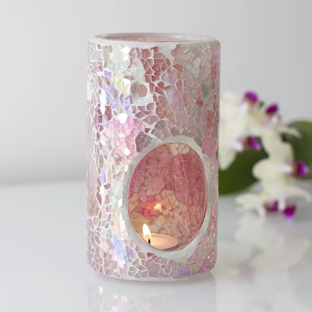 Rosa  Cylinder Form  spegeleffekt/Mosaik  Aromalampa - 3