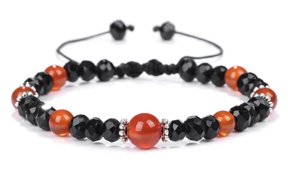 Justerbart Svart Onyx med Karneol  Armband 