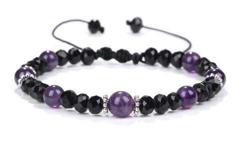 Justerbart Svart Onyx med Ametist  Armband 