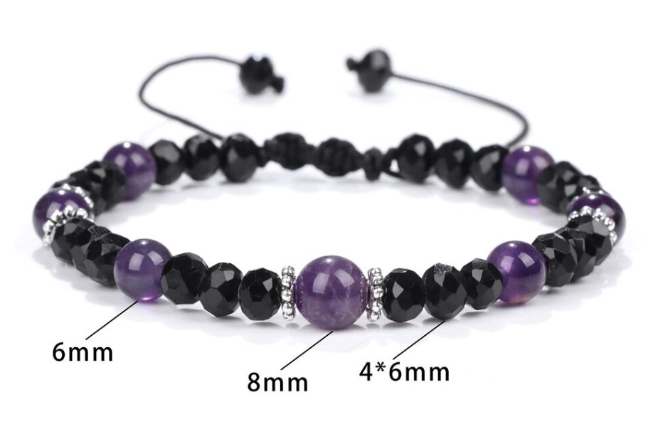 Justerbart Svart Onyx med Ametist  Armband  - 2