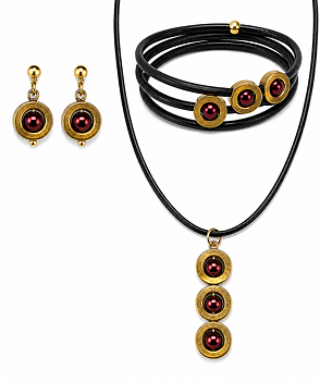  Set necklace earrings bracelet golden red Hematite 