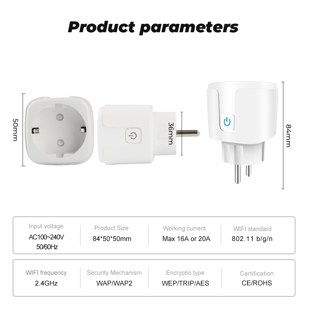 Strömbytare WiFi med APP, energimätare, 16A - 8