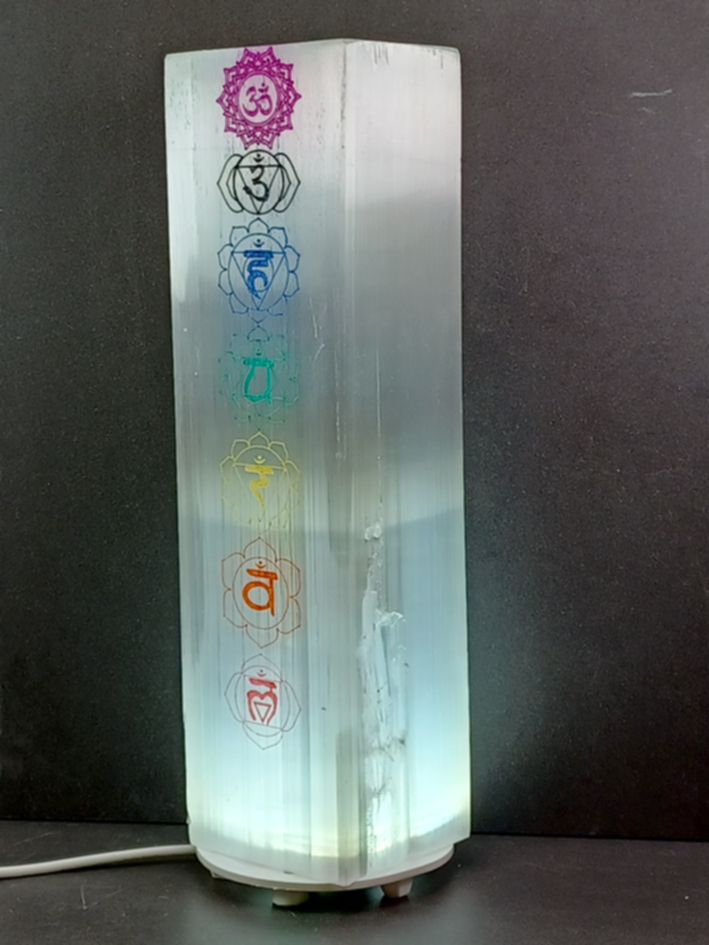 Chakra Selenit Lampa med USB led lampa med sladd - 3