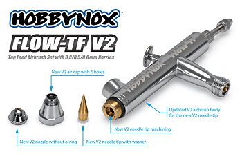 Hobbynox FLOW-TF V2 Airbrush Top Feed 0.3/0.5/0.8mm 2/5/13cc 1.8m Hose