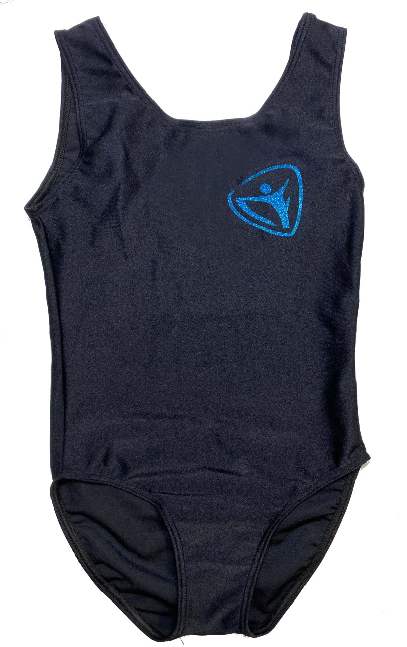 Gymnastikdräkt utan ärm, lycra, med NIF-gymnasternas logo i glittertryck