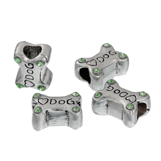 Bead / charm - dog bone w rhinestones "DOG" - 2