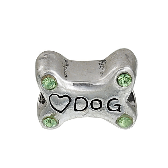 Bead / charm - dog bone w rhinestones "DOG"
