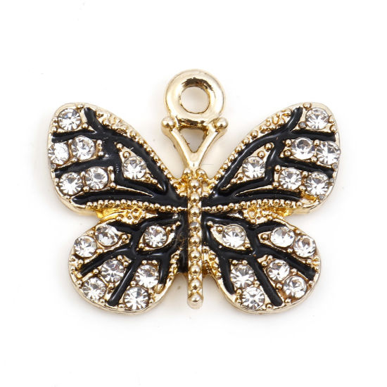 Berlock - Fjäril m rhinestones, Guld &  Svart 