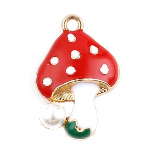 Charm ,  Enameld Mushrums, w pearl,  Red Gold