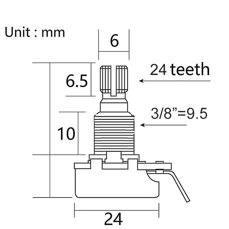 Pitbull CP28U Custom Gold Plated 24Ø/18 3/8" Potentiometer (250K & 500K) - 3