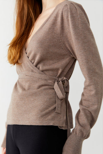THIN KNIT WRAP TOP - KASHMIR/BAMBU LYOCELL - BRUN