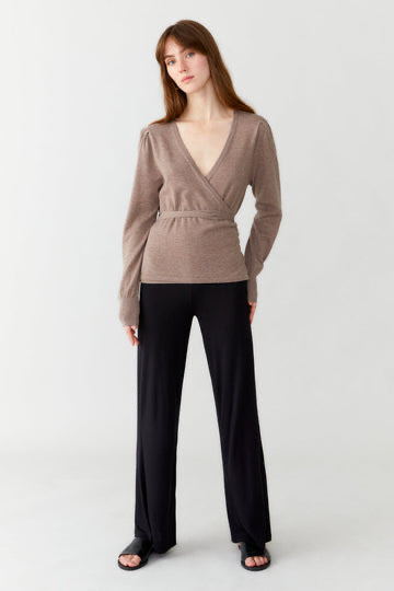 THIN KNIT WRAP TOP - KASHMIR/BAMBU LYOCELL - BRUN - 2