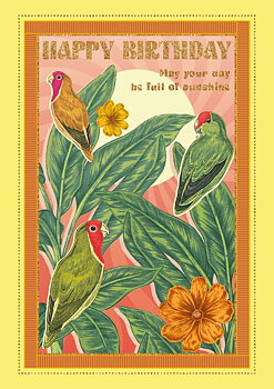Full Of Sunshine Parrots, Greeting Card
