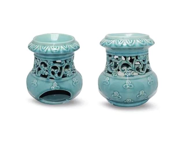 Stor Keramik Aromalampa , Turkos 