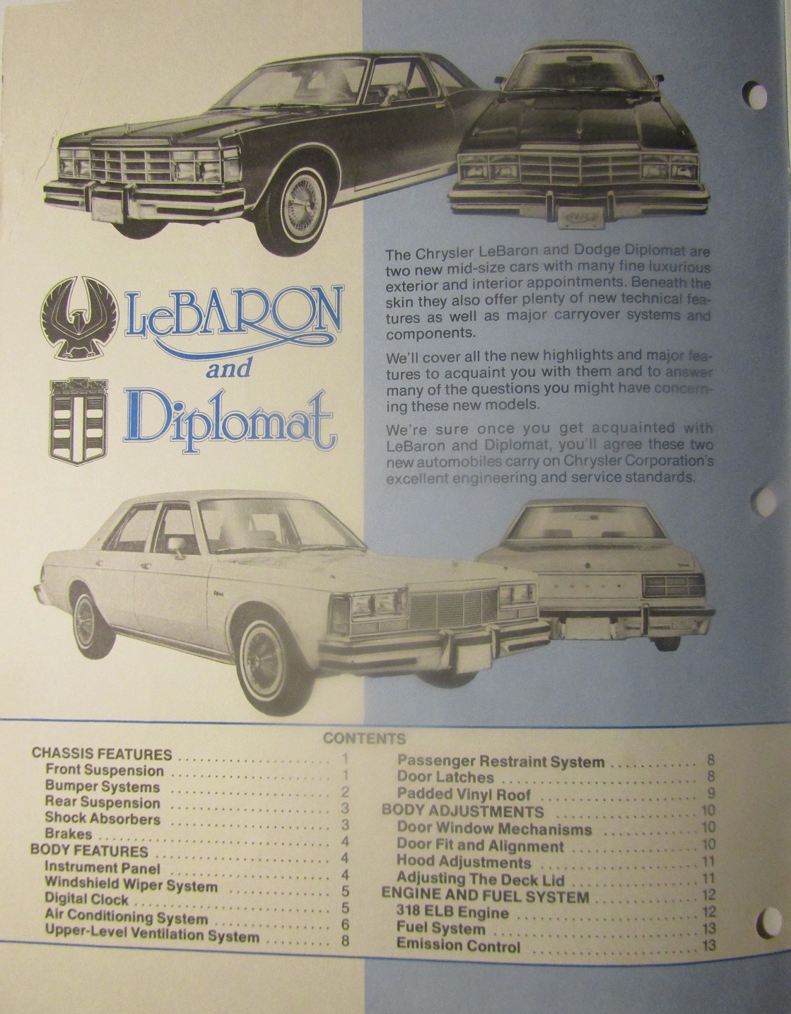 1977  Chrysler LeBaron & Dodge Diplomat Technical Highlights - 2