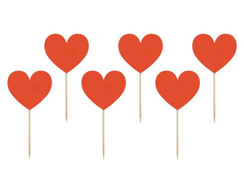 Cake picks Hjärtan Röd 6-pack