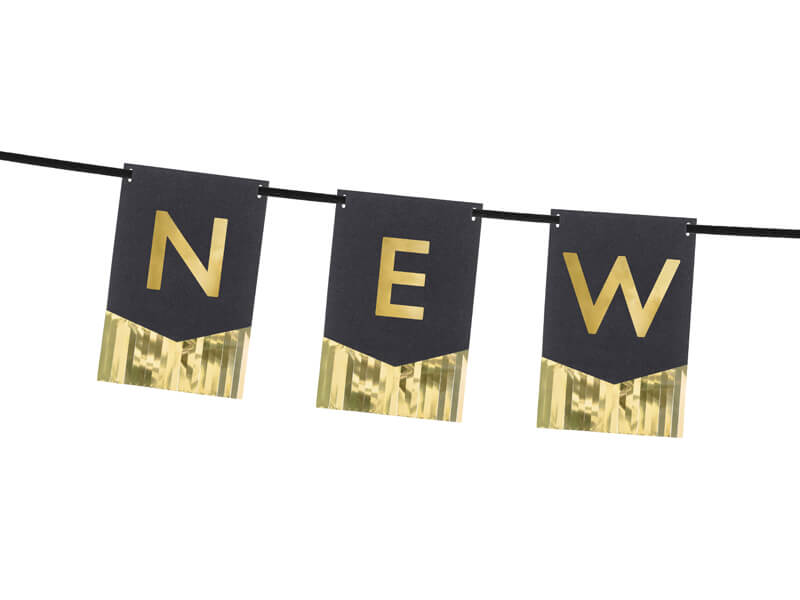 Flaggvimpel Happy New Year Svart & Guld - 2