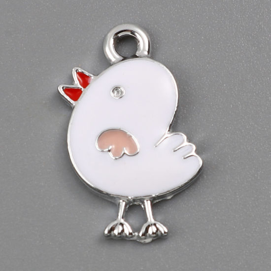 Berlock - Emaljerad  Kyckling, Silver &   Vit
