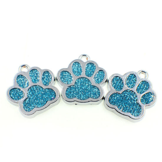 Charm  Enamel Paw, Petrol glitter