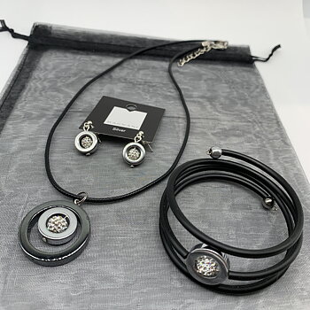  Set necklace earrings bracelet silver Hematite crystal