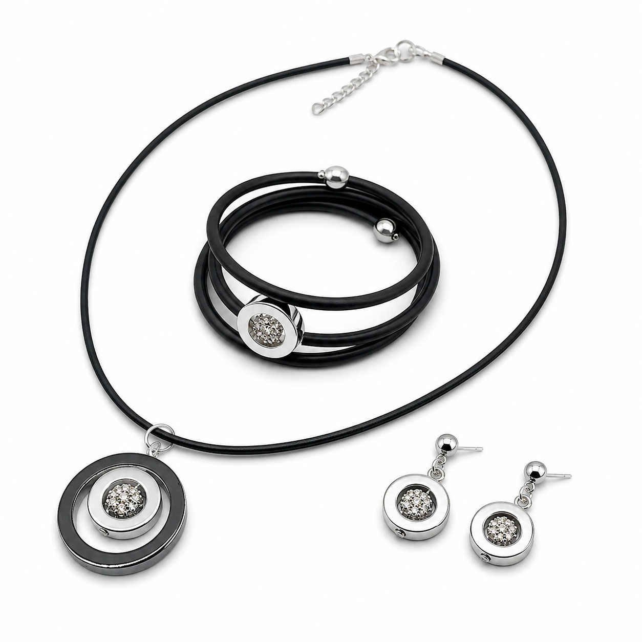 Set Halsband Örhängen armband Hematit silver  kristall