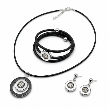  Set necklace earrings bracelet silver Hematite crystal