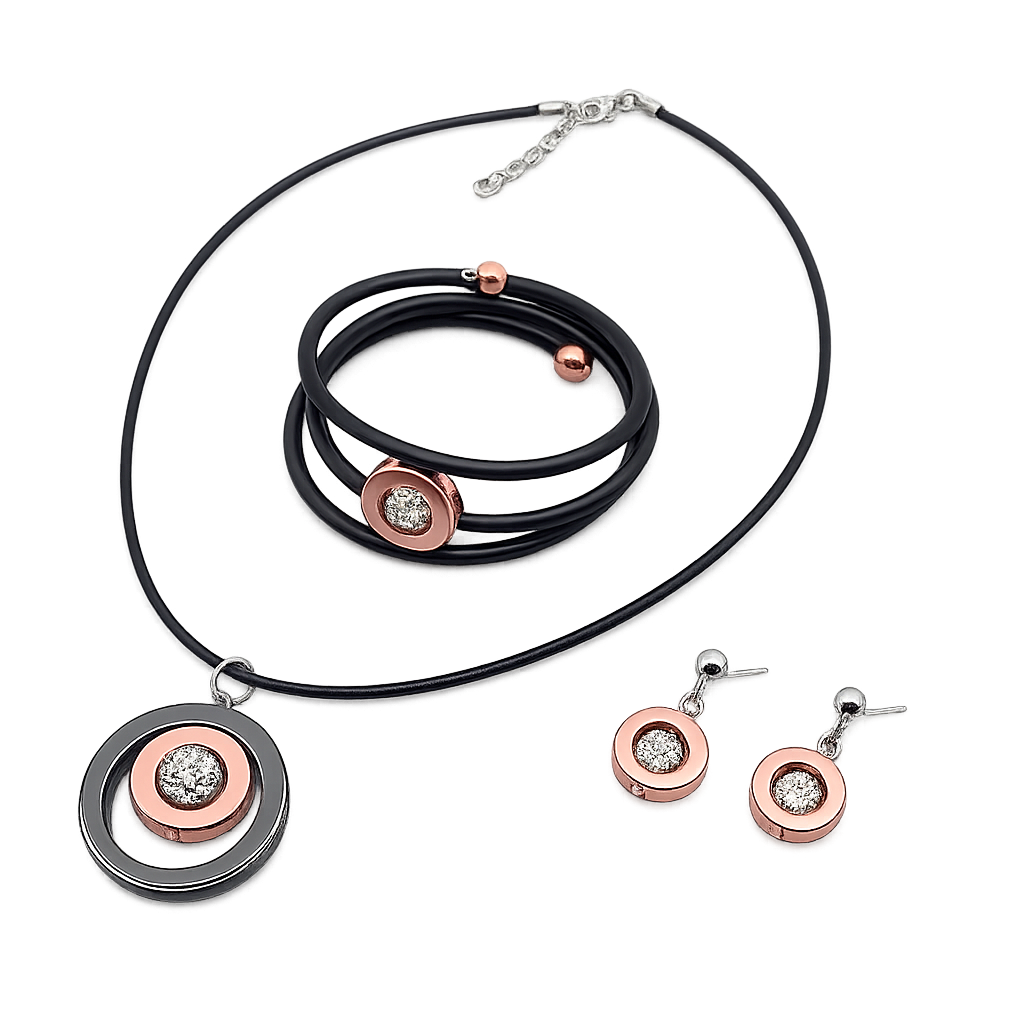  Set necklace earrings bracelet rose gold Hematite crystal