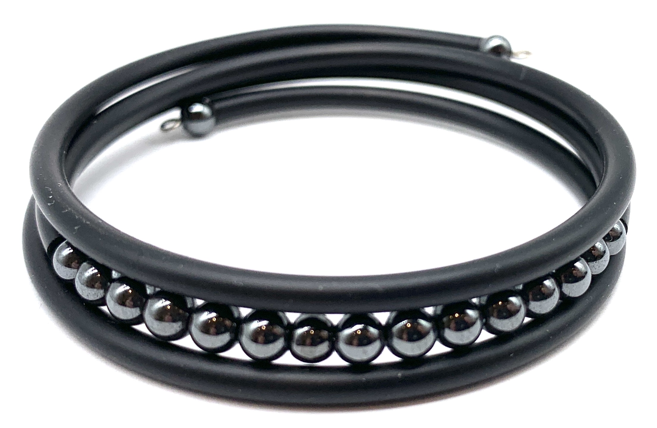 Armband Hematit kulor svart gummi 