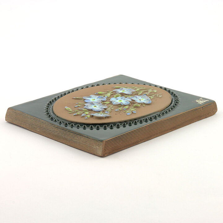 Aimo Nietosvuori (Landskapsblommor 1974) Rectangular Wall Plaque with Common Flax Motif 17 cm  [Sample Images]