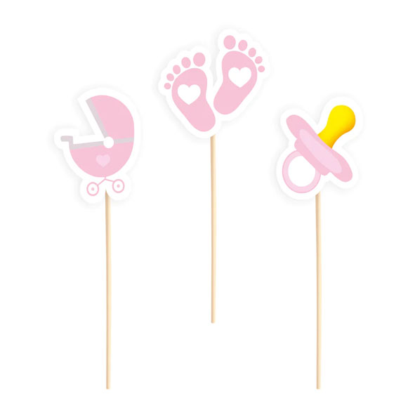 Cake picks  - Baby Shower - Ljusrosa 6-pack